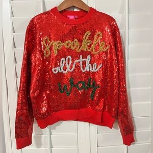 QUEEN OF SPARKLES Kids Red Sequin “Sparkle All the Way” Sweater | XL | EUC